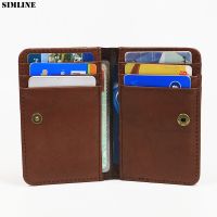 100% Genuine Leather Card Holder For Men Vintage Short Bifold Hasp Credit Card ID Case Slim Mini Small Wallet Purse Organizer Card Holders