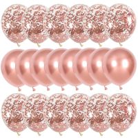 20Pcs 12Inch Rose Gold Metal Chrome Latex Balloons Mix Confetti Globos Helium Birthday Party Decorations Wedding Valentines Gift Balloons
