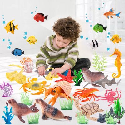 Children simulation model of Marine animals soft glue sperm whale killer whales great white sharks hippocampal hermit crabs toys suit