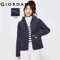 ∋ GIORDANO Women Jackets Big Pockets 100 Cotton Corduroy Jackets Windproof Zip Front Solid Color Casual Hooded Jackets 13372782