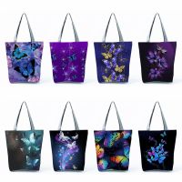 Butterfly Printed Fashion Handbags Animal Portable High Capacity Foldable Shopping Bag Eco Friendly Hot Sale Women Shoulder Bag