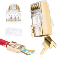 ZoeRax CAT8 CAT7 rj45 connector 50U CAT6A ends ethernet cable plug network SFTP FTP shielded lan jack pass through have hole Cables