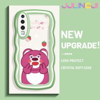 Jjlingji เคสสำหรับ Huawei P30 P30 Pro P30 Lite เคสสตรอเบอร์รี่ลายหมีครีมขอบคลื่นเคสมือถือกันกระแทกแบบใสนิ่มโปร่งใสลายกล้องถ่ายรูปสร้างสรรค์เรียบง่ายปลอกอ่อนโยนฝาครอบป้องกัน