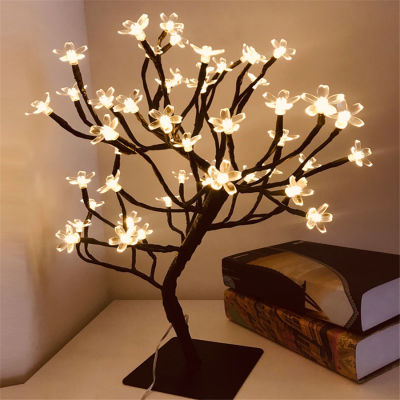 New 2448 Led Cherry Blossoms Tree Night Lights USB Table Lamp For Home Indoor Bedroom Wedding Party Bar Christmas Decoration