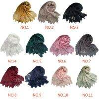 Floral Edge Tassel Girl Swallow Tail Scarf Hijab Wrap Cotton Lace Solid Color Autumn