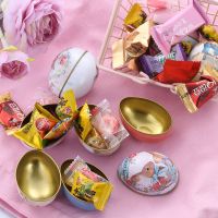 Painted Eggshel  Airtight Storage Sugar Party Accessory Candy Box Tinplate Case Easter Eggs Metal Tin Cans Storage Boxes