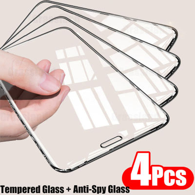 4Pcs Full Cover Tempered Glass For 11 12 13 Pro Max Screen Protector For Xs Max XR 6 7 8 Anti-Spy Protective Glass