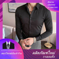 WEYI เสื้อเชิ้ตแขนยาวสีทึบ เสื้อยืดวัยกลางคนและผู้สูงอายุแขนยาว เวอร์ชั่นเกาหลี เสื้อทำงานแขนสั้น