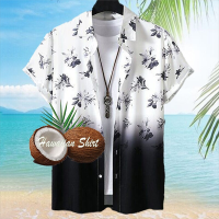 Hawaiian MenS Shirt Coconut Tree Print Summer Men Clothing Loose Oversized-Shirt Daily Casual Short Sleeved Beach Party Top Tee