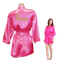 2021Bride Crown Team Bride Golden Glitter Print Kimono Robes Faux Silk Women Bachelorette Wedding Preparewear Free Shipping