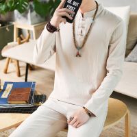 、’】【= Chinese Linen Mens Sports Two Piece Party Suit Street Fashion Long Sleeve Trousers 2022 Beachwear Mens Suit