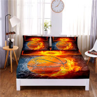 Fire Basketball Digital Printed 3pc Polyester Fitted Sheet Mattress Cover Four Corners with Elastic Band Bed Sheet Pillowcases