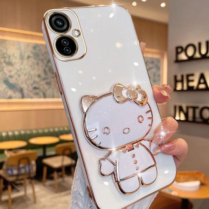 folding-makeup-mirror-phone-case-for-infinix-tecno-camon-19-neo-ch6i-case-fashion-cartoon-cute-cat-multifunctional-bracket-plating-tpu-soft-cover-casing