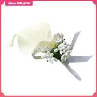 Moon ISILAND Unisex Calla เข็มกลัดตกแต่งเข็มดอกไม้เจ้าสาวข้อมือเสื้อยกทรงครีม12x6x5cm