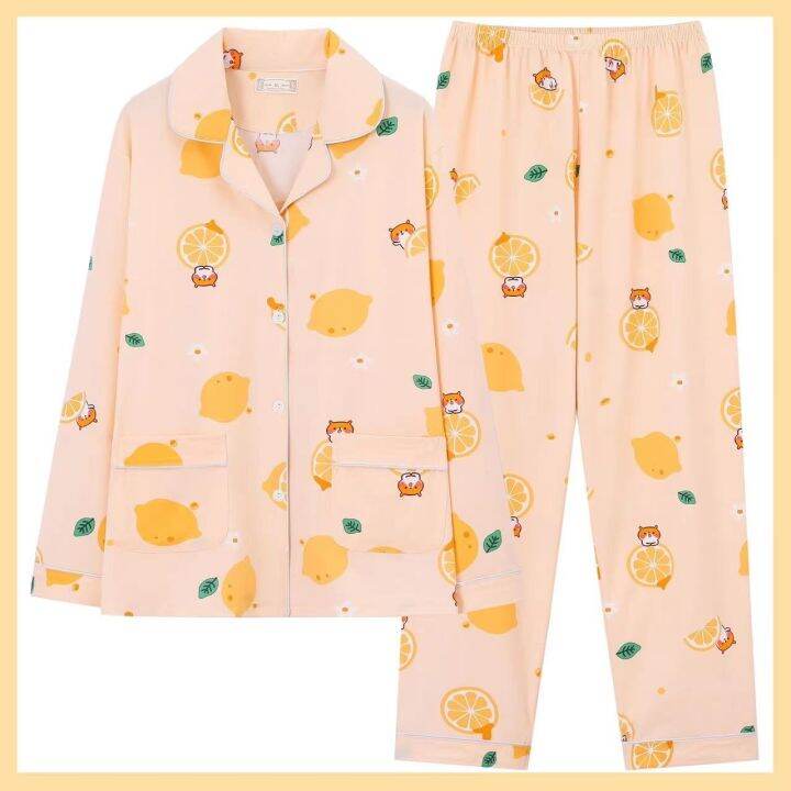 muji-high-quality-pajamas-womens-long-sleeved-spring-autumn-and-summer-confinement-clothing-pure-ins-style-cartoon-cardigan-combed-cotton-home-service-set