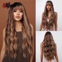 【jw】▽✱✼ Synthetic Curly Wigs With Bangs Mixed Chocolate Blonde Hair for Afro Resistant