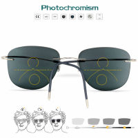 Titanium Transition Aviation Sunglasses Photochromism Progressive Multi-focus Reading glasses Rimless with Diopters