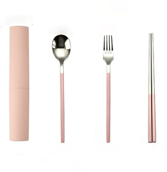 stainless-steel-cutlery-set-portable-travel-picnic-tableware-childrens-school-spoon-fork-chopsticks-knife-dinnerware-set-flatware-sets