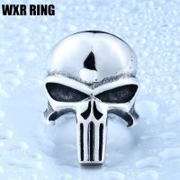 WXR RING New Fashion Punisher Skull Ring Retro Punk Personality Mens Titanium Steel Ring Party Jewelry