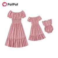 【YF】 PatPat Mommy and Me Allover Floral Print Off Shoulder Short-sleeve Dresses