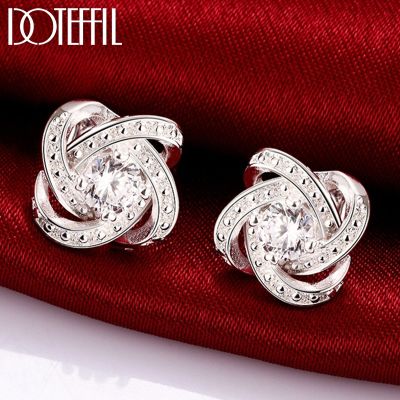 DOTEFFIL 925 Sterling Silver High Quality AAA Zircon Charm Earrings Women Fashion Jewelry Wedding Party Gift