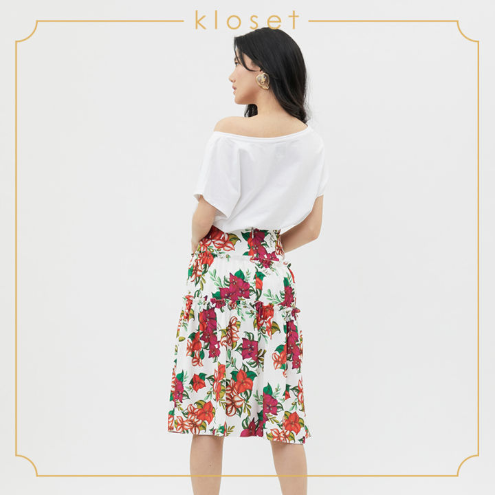 kloset-floral-print-flare-skirt-ss20-s004-กระโปรงแฟชั่น-กระโปรงสั้น-กระโปรงพิมพ์ลาย-เสื้อผ้าแฟชั่น