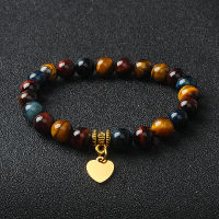 Tiger Eye Stone Heart Charm สร้อยข้อมือผู้หญิง Reiki หินธรรมชาติ316L จี้สแตนเลสสร้อยข้อมือคู่เครื่องประดับ Pulsera