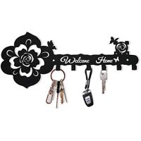 Deveosa Key Hooks Holder for Wall Decorative Small Black Entryway Welcome Home Sign Key Hanging Hangers Wall Mounted Racks Picture Hangers Hooks