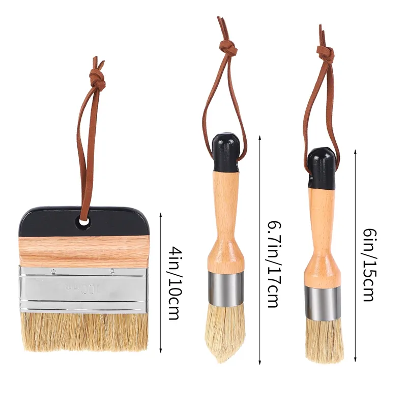 3Pack Chalk and Wax Paint Brushes Bristle Stencil Brushes for Wood