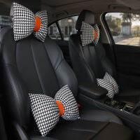 1pcs Car Headrest Car Neck Pillow Cute Bird Grid Bow Car Lumbar Pillow Car Pillow Car Supplies Female