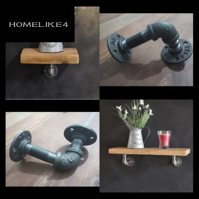 HOMELIKE4 Vintage Solid Black Iron Industrial Pipe Shelf Bracket 1pc