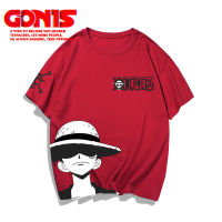 【จัดส่งฟรี】GONISแขนสั้นเสื้อยืดชายเซี่ยOnePieceอะนิเมะพิมพ์ลูฟี่ชายหนุ่มแนวโน้มผ้าฝ้ายแท้หลวมครึ่งแขนT0183