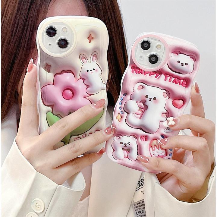 3d-visual-effects-phone-case-for-oppo-realme-10-4g-case-realme-10-cute-cartoon-dog-little-bear-flower-rabbit-shockproof-silicone-phone-cover