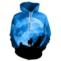 Sudadera holgada con estampado de lobo en 3D para hombre, ropa de calle divertida con capucha para niño, novedad de 2023