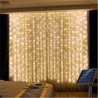 Christmas Decorations 2023 Solar Curtain Lights Festoon Led Fairy Light With Remote 3Mx3M For New YearHalloweenWedding Decor