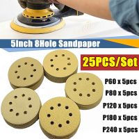 ❏ 25pcs 5Inch 125mm 8Hole Round Sandpaper Sand Sheets Grit 60-1000 Hook Loop Sanding Disc Polishing Pad For Woodworking Furniture