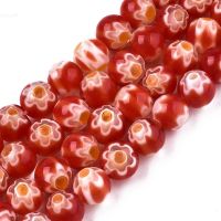 1 Strand Round Millefiori Glass Beads Strands Orange Red 6mm Hole: 1mm about 67pcs/strand 14.7 inch