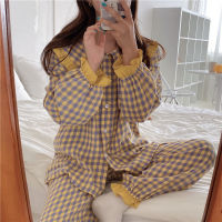 2021Alien Kitty Pyjamas Women Soft Cotton Home Wear 2021 Autumn Winter Pijama Female Pants Suit Lapel Plaid Pajamas Set Sleepwear