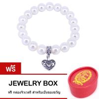 Tips Gallery สร้อย ข้อมือ มุก ขาว เปลือกหอย ธรรมชาติ 10 mm ( Fresh Water Pearl ) รุ่น Le Pearl Valentine Floral Love Design Bracelet TBS102