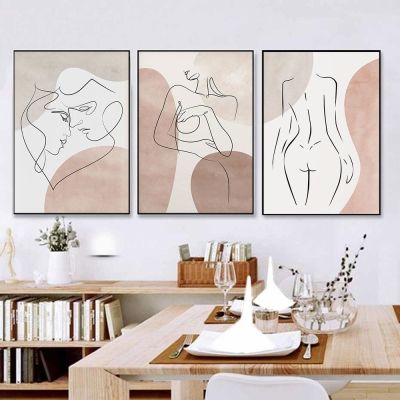 Minimal Nude Woman Poster Abstract Couple Kiss Line Art Print Female Body Canvas Painting Modern Wall Picture Bedroom Home Decor
