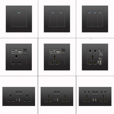 Black UK 13A Wall Socket with USB Type C 18W Quick Charge Plug Socket Wall power outlet with USB charger  switch with socket