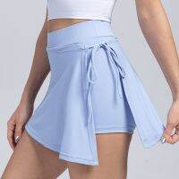 Women 2 In 1 Running Sports Skirts Elastic Loose Side Slit Strap Golf Wear Tennis Skirt Shorts Gym Yoga Skort Fitness Sportswear