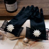 ✸ Original handmade super fairy pearl bow gloves tulle short wedding dress wedding dress bride white black