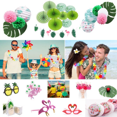 Hot Hawaii Party Luau Flamingo ตกแต่งสับปะรดปาร์ตี้ฤดูร้อนวันเกิดฮาวายงานแต่งงาน Tropical Tableware Supplies