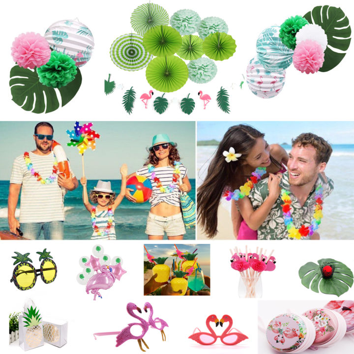 hot-hawaii-party-luau-flamingo-ตกแต่งสับปะรดปาร์ตี้ฤดูร้อนวันเกิดฮาวายงานแต่งงาน-tropical-tableware-supplies