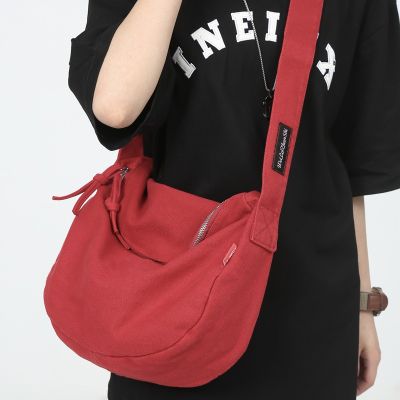 Japanese Canvas Bag Womens Casual All-Match Dumpling Bag Retro Lazy Style Crossbody Bag New Student Class Shoulder Bag 2023
