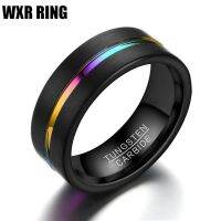 WXR แหวนแฟชั่นไทเทเนียมแหวน8มม. สีดำ,แหวนเหล็กกล้าไร้สนิมที่มีสีสันเจาะรูสำหรับผู้ชายผู้หญิงเครื่องประดับคู่รักของขวัญเฉพาะบุคคล