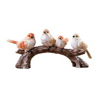 Vintage Branch Bird Statue Hand Painted Polyresin Flock Birds Sculpture Home Decor Gift Craft Ornament Accessories