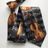 Unique Men Music Necktie Musical Theme Party Neck Ties Cello with Music Notes