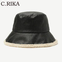 Winter Pu Leather Lambswool Bucket Hat Women PU Warm Velvet Solid Bucket Hats Uni Fashion Double-sided Panama Fisherman Caps